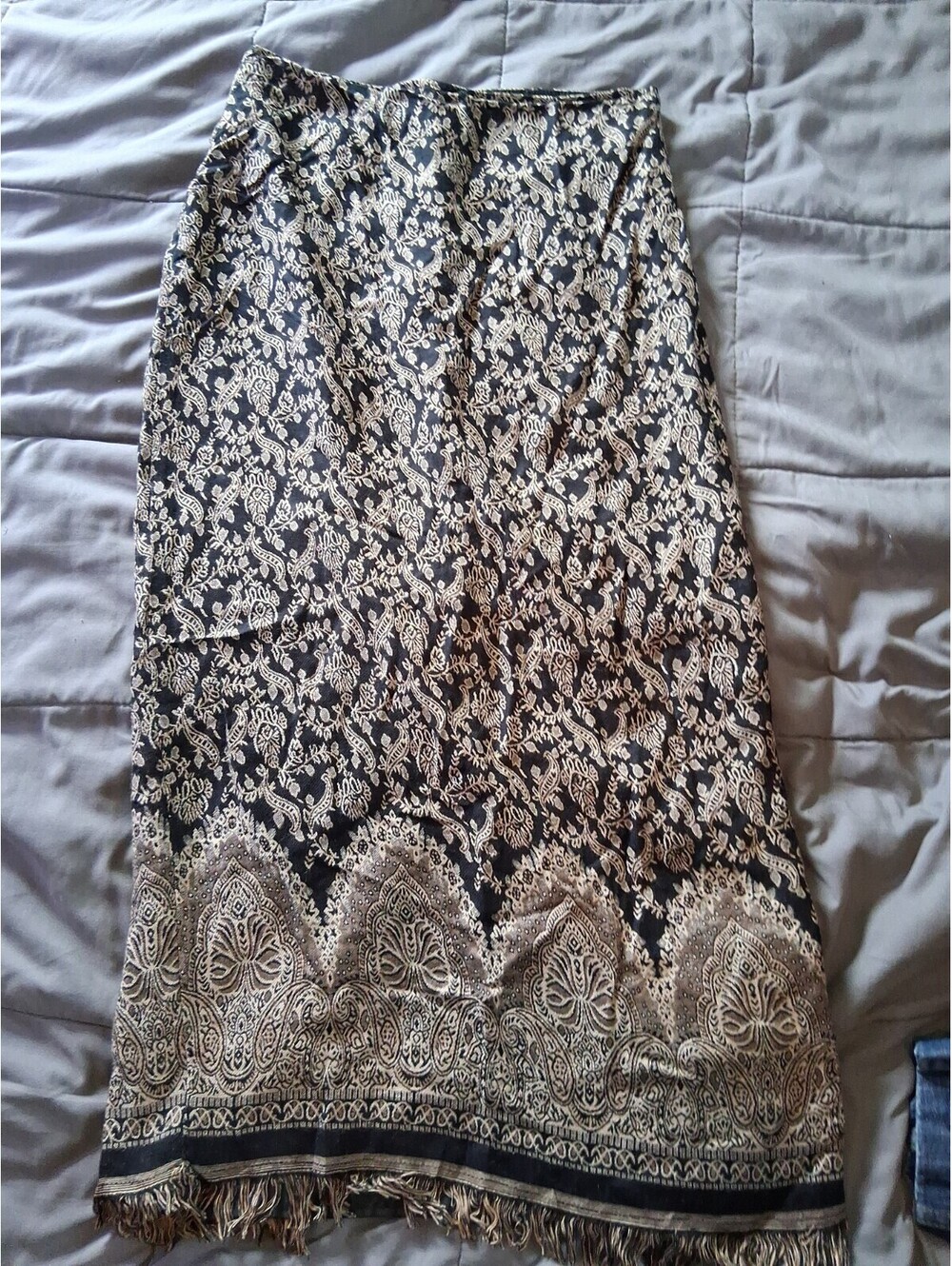Vintage Women 90s Embroidered Maxi Skirt Size 2 Office Work Black And Gold D2